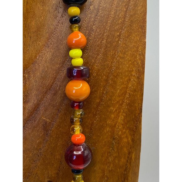 Mid Century Modern 36" Glass Bead Necklace With Vibrant Yellow Orange Red & Blac - Picture 6 of 8